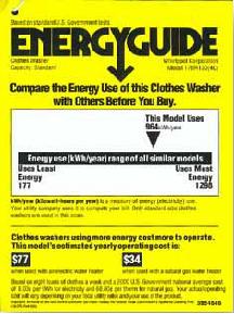 Energy Guide Washer Label Energy Guide Washer Label